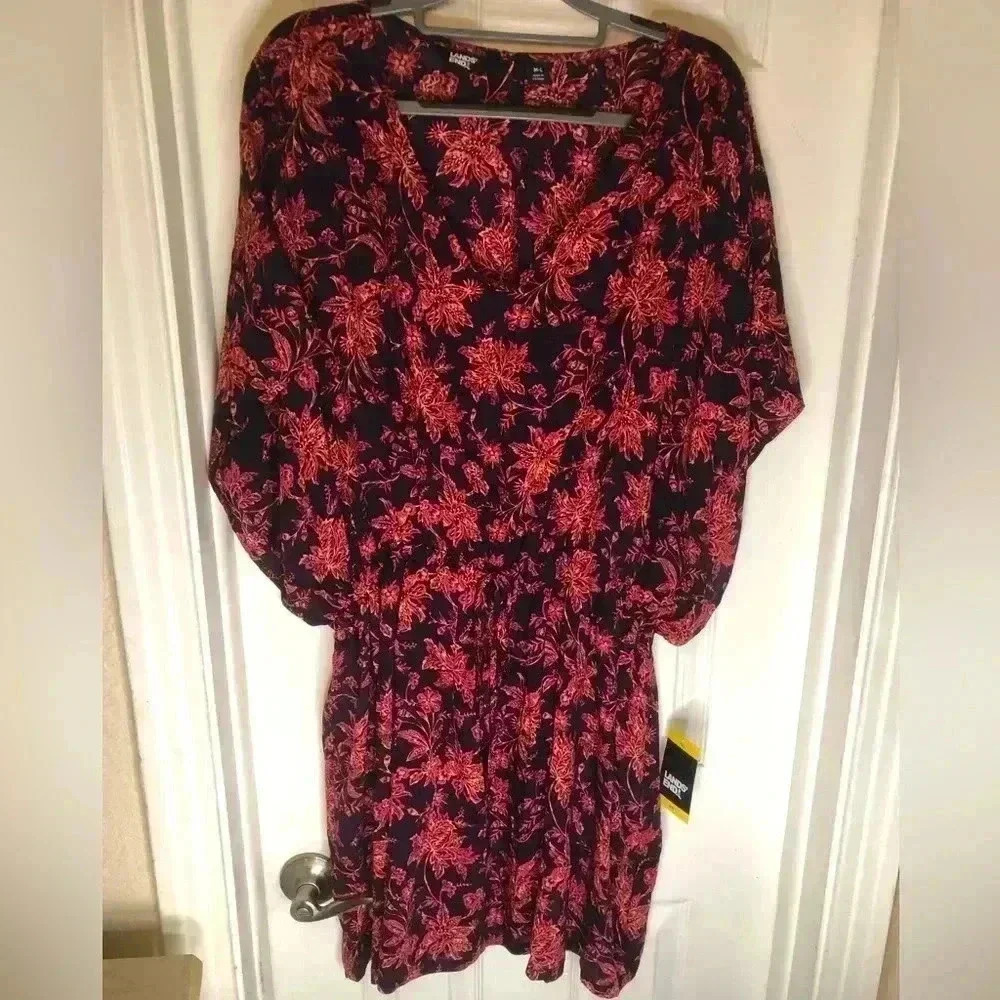 Women's Lands' End Gathered Waist Kaftan Swim Cover-Up Dress size M/L